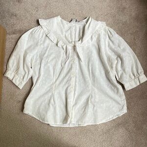 VTG California Connection white eyelet collar blouse half sleeve L